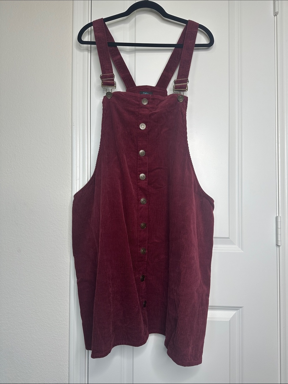 Rue + Corduroy Button-Front Burgundy Pinafore Dress